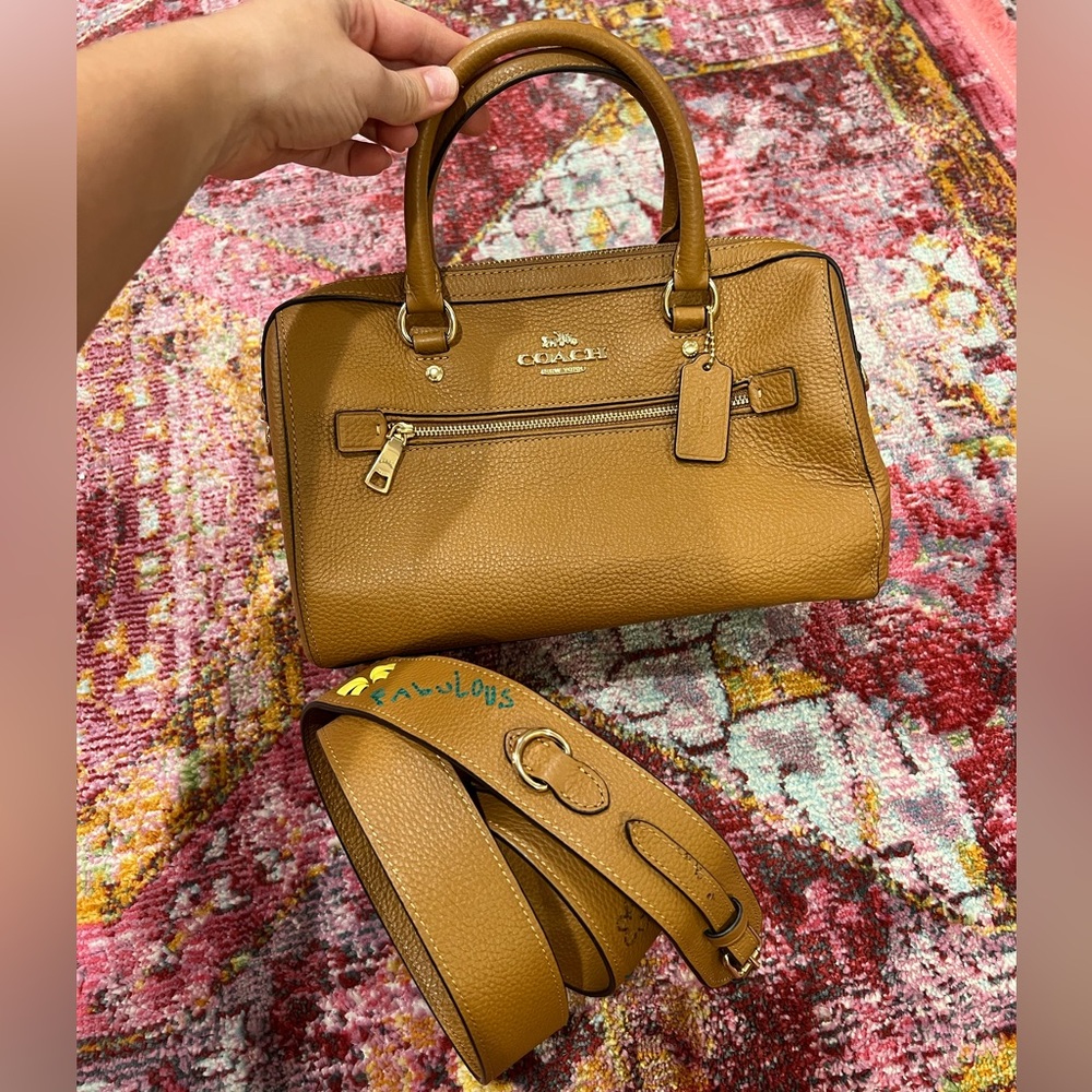 COACH Leather Satchel / Hand Bag L2181-C8496 (Camel) Embossed Strap Butterflies